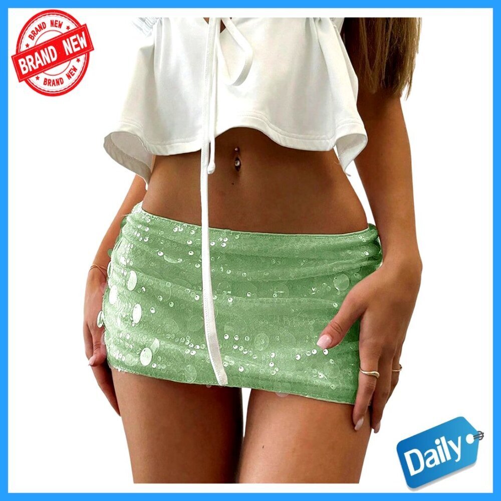 Sequin Mini Skorts Low Waist Non-Stretch Polyester Festival Party Wear